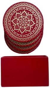 Screen Printed Coaster Set with Holder Mallika Design, Shape : Round