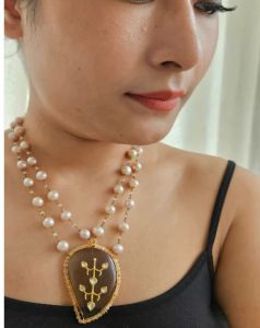 Pearl Smoky Quartz Inlay Pendant for Accessory