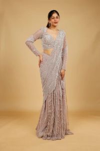 Champagne Net Drape Saree with Heavy Sequin