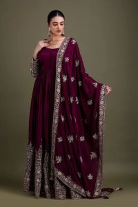Deep Maroon Embellished Anarkali Set