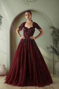 Maroon Net Gown