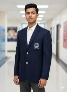 Plain Polyester Navy Blue School Blazer