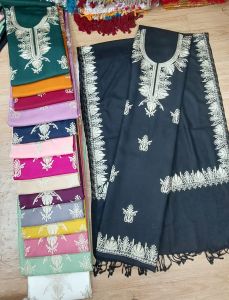 Embroidered Ladies Unstitched Woolen Suit, Work : Zari Work