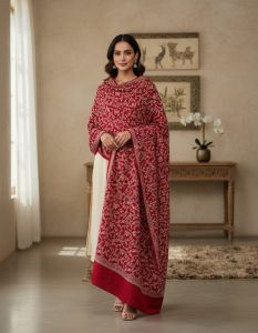 Embroidered Semi Pashmina Floral Spring Shawl 28 X 80 Inch