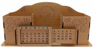 Wooden Table Top Calendar Pen Holder