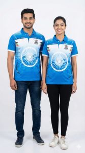 Printed Collar Neck Sports T-shirts, Color : Blue, Gender : Unisex