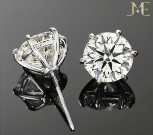 Silver Diamond Stud Earrings, Color : White