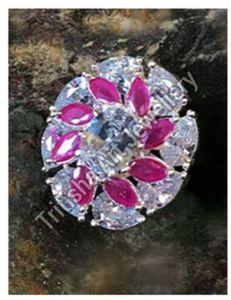 Pink Stone American Diamond Ring