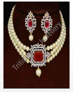 Rose Gold Designer Choker Pearl Necklace Set