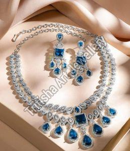Silver Blue Sapphire Necklace Set