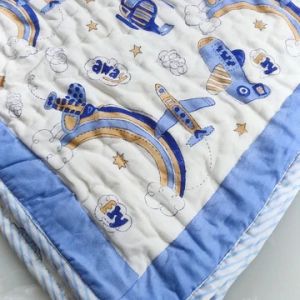 Aeroplane Hand Block Printed Cotton Baby Quilt