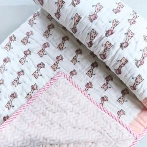 Bab Giraffe Hand Block Printed Cotton Baby Quilt