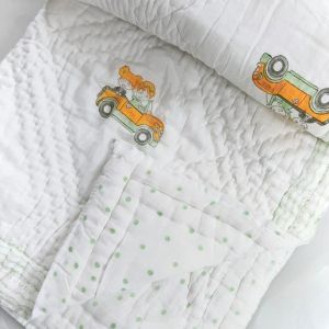 Car Hand Block Printed Cotton Baby Quilt