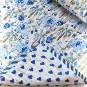 Elephant Hand Block Printed Cotton Baby Quilt