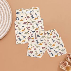 Baby Dinosaur Print Cotton Jabla & Shorts Set