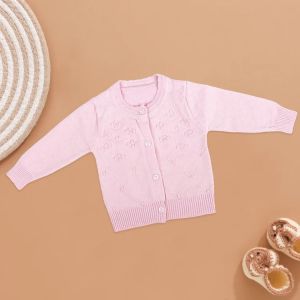 Baby Girl Pink Full Sleeves Knitted Cardigan