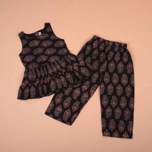 Girls Black Paisley Cotton Co-ord Set