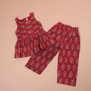 Girls Maroon Paisley Cotton Co-ord Set