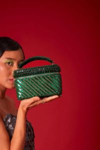 Ladies Green Laura Pearl Cube Hand Bag