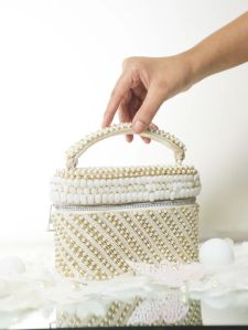 Ladies Ivory White Laura Pearl Cube Hand Bag