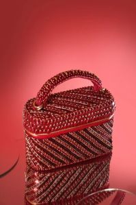 Ladies Red Laura Pearl Cube Hand Bag