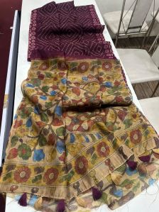 Ladies Linen Kalamkari Saree