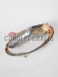 Rose Quartz Bud with Brass Enamel Flower Fruit Bowl