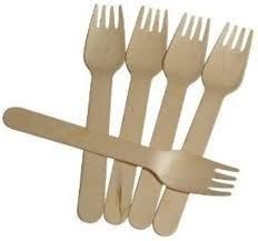 Light Brown Wooden Disposable Fork for Party Servings, Single-use