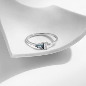 925 Sterling Silver Water Droplets Rectangle Zircon Rings