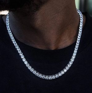 925 Silver Men Round Cut Moissanite Tennis Chain