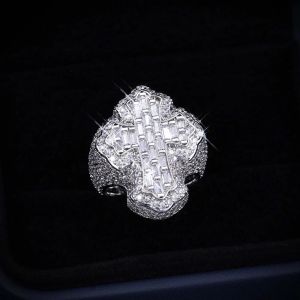 Men Hiphop Cross Sterling Silver Moissanite Ring