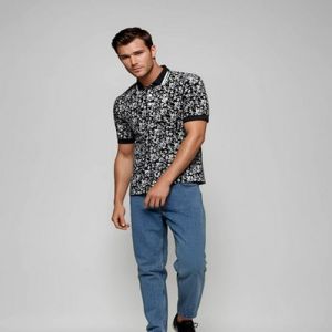 Mens Black Botanical Haze Golf Polo T-Shirts