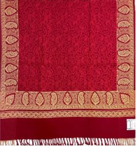 Dark Red Designer Border Viscose Ladies Shawl