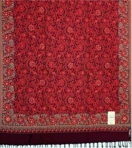 Deep Crimson Red Floral Pattern Viscose Wool Shawl