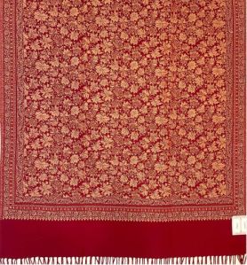Deep Maroon Traditional Border Viscose Wool Printed Shawl