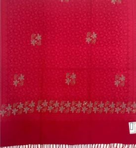 Deep Red Viscose Stone Work Ladies Shawl