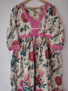 Elegant Floral Pattern Print Cotton Dress
