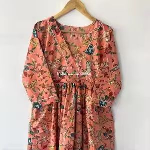 Fruit Printed Handblock Ladies Cotton Printed Dress