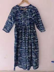 Womens Loose Cotton Printed Dress