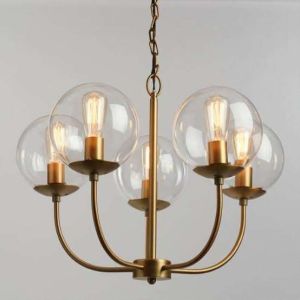 Modern Gold Globe Chandelier with 5 Glass Shades