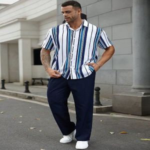 Mens Blue and White Half Sleeve Striped Cotton Shirt
