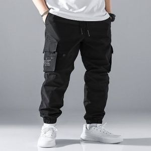 Mens Plain Black Cotton Cargo Pant