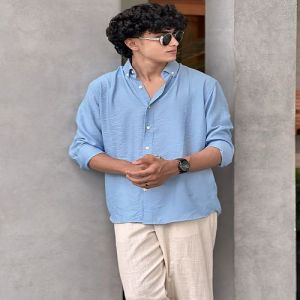 Mens Sky Blue Cotton Linen Shirt