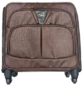 Plain 4 Wheel Leather Trolley Bag, Color : Brown