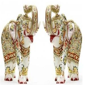 Marble Embossed Elephant Statue