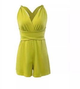 Solid Green Sleeveless Cross Romper