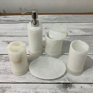 White Alabaster Marble Bathroom Set