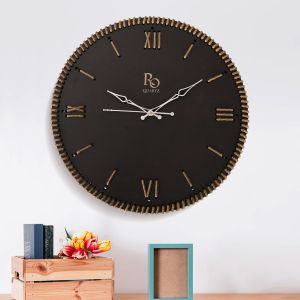 Grand Silent Black Jute Mariner\'s Knot Partial Roman Wall Clock
