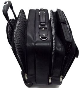 Black Leather Trolley Bag, Opening Style : Zipper for Travel
