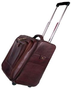 Brown Leather Trolley Bag, Opening Style : Zipper for Travel
